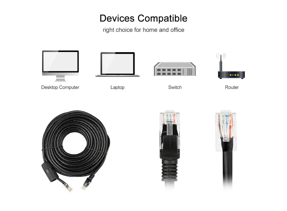 ESCAM 10 м 20 м 30 м 50 м cat RJ45 патч Открытый водонепроницаемый кабель Lan шнур сетевые кабели черный цвет для системы видеонаблюдения POE ip-камеры