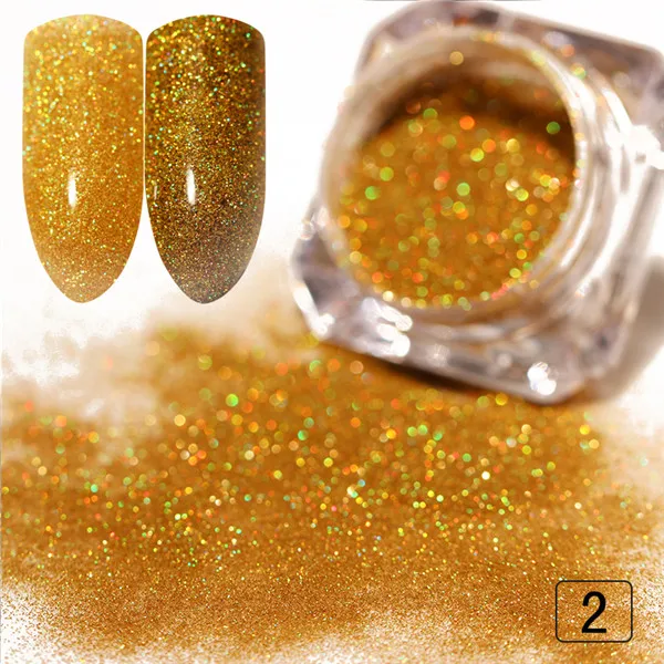Красочный голографический блестящий порошок Сияющий сахар лак для ногтей пыль Белое Золото Блестки для ногтей порошок для украшения ногтей - Цвет: 2
