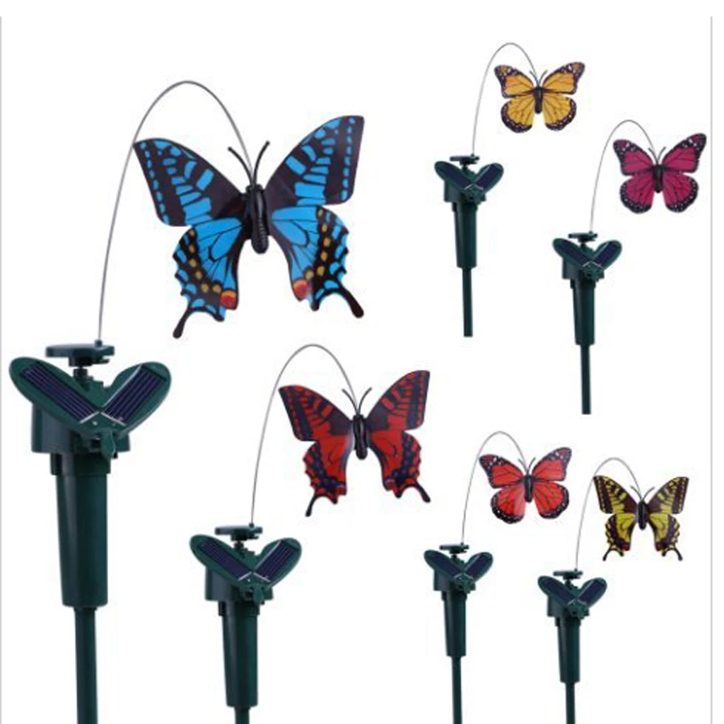 5 Types Solar Powered Garden Decor Dancing Flickering Butterfly Stake Bird Flowers Garden Decor