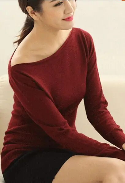 LHZSYY кашемировый свитер пуловер с воротником Вязанный свитер Женская Повседневная рубашка с длинным рукавом шерстяной свитер - Цвет: Red embroidered