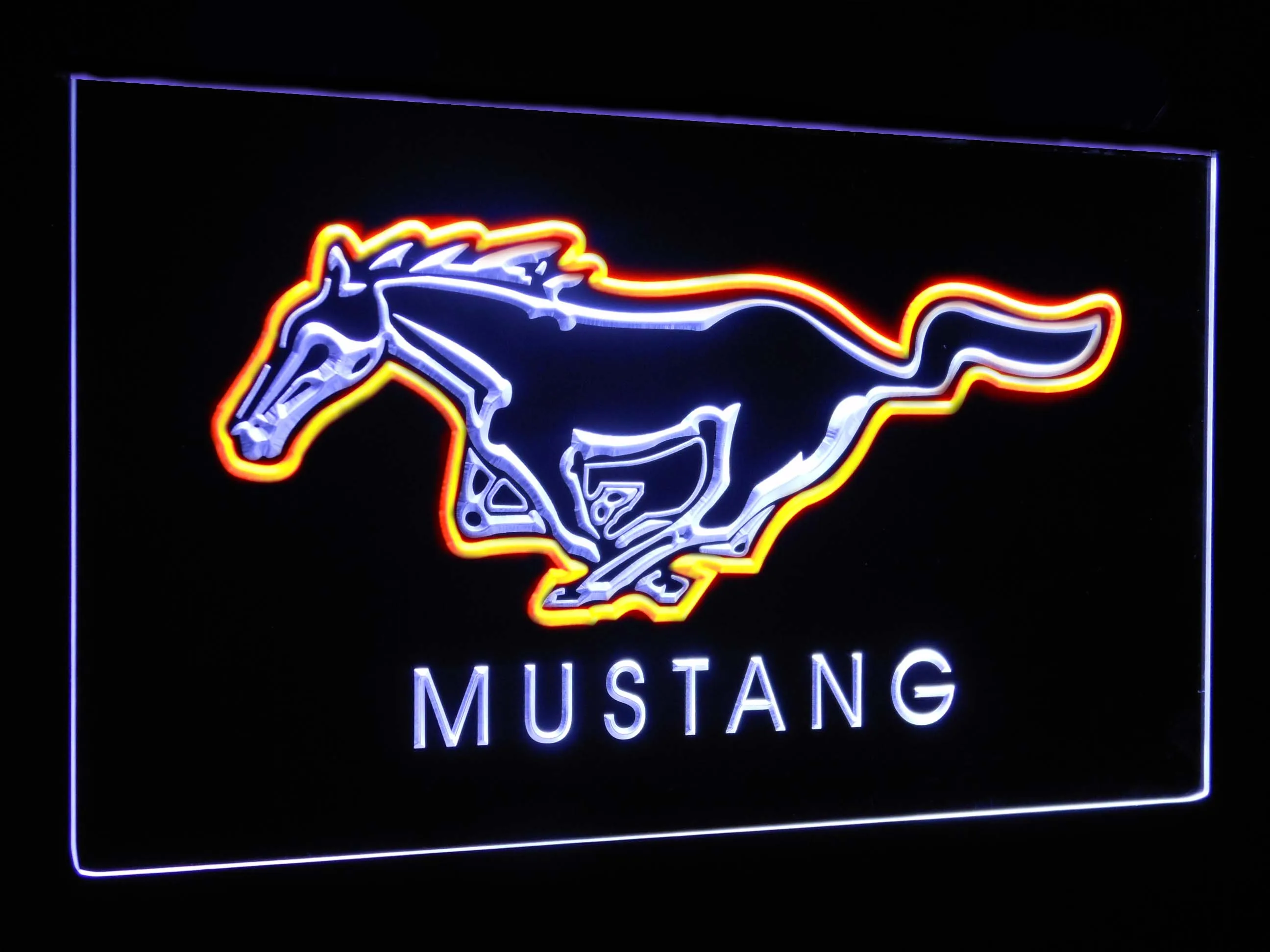 Mustang Ford Horse автомобильный бар украшение подарок двойной цвет светодиодный неоновый светильник вывески st6-d0054 - Цвет: White and Orange