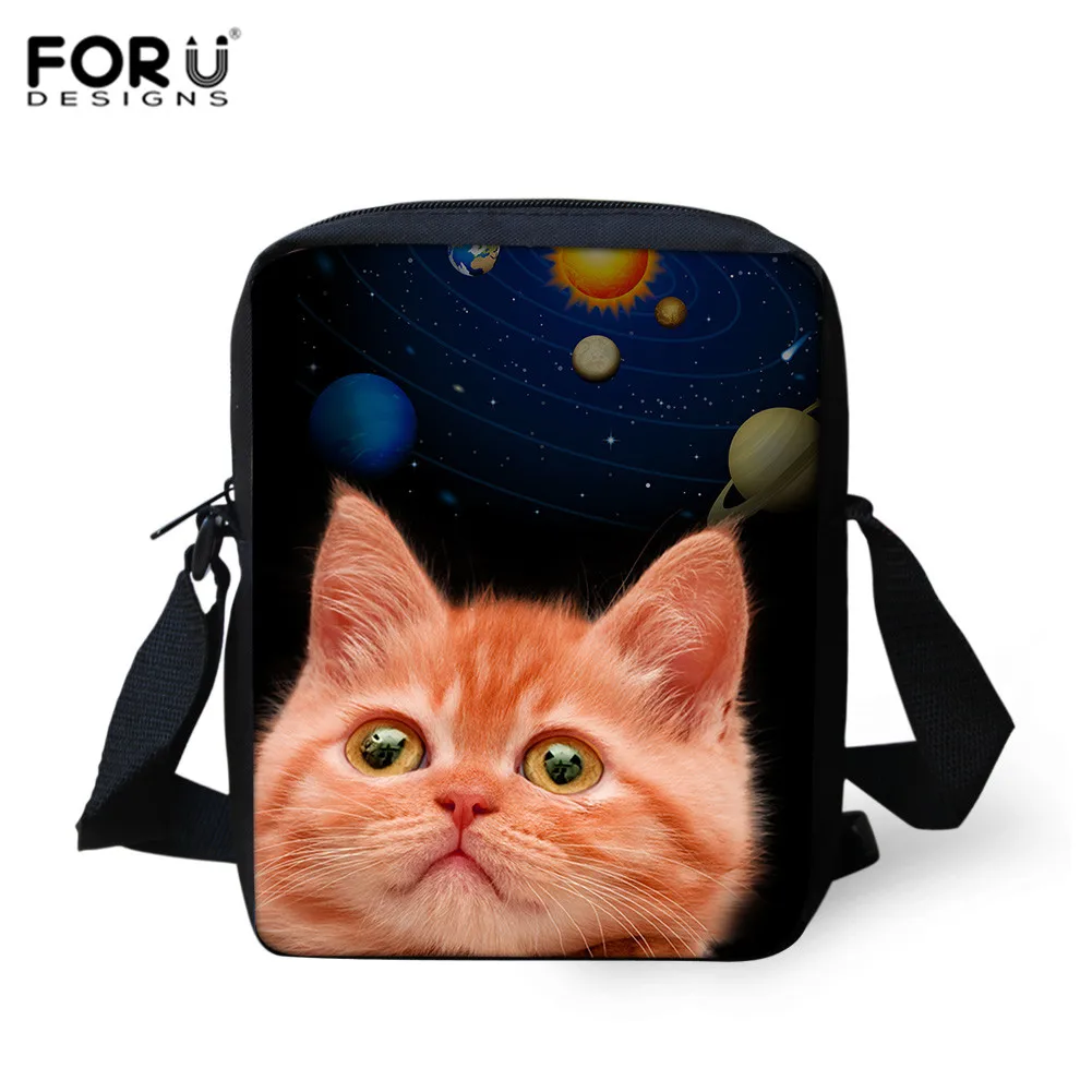 

FORUDESIGNS Women Cross Body Messenger Bag Cute Cat Galaxy Printing Mini Shoulder Bags Girls Boys School Bags Bolsas Femininas
