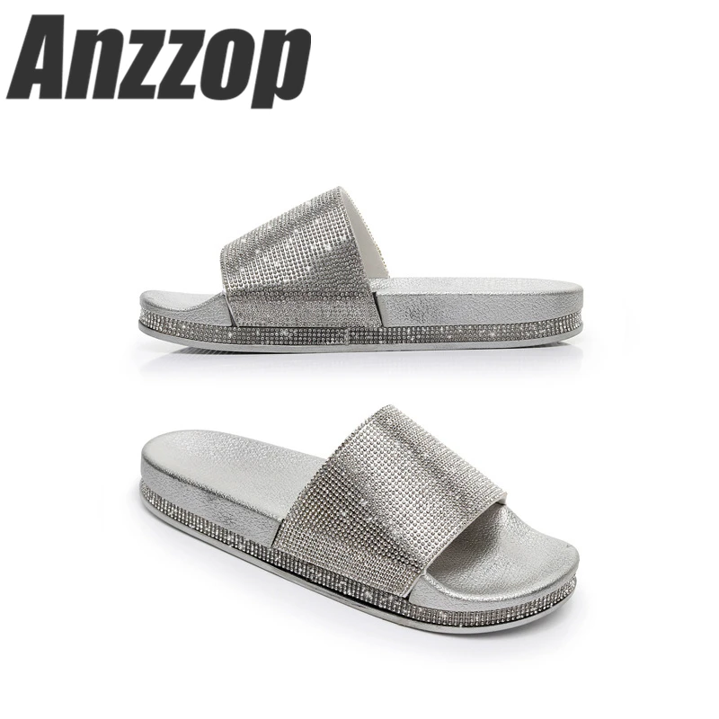 

Luxury rhinestone ladies 2019 new slippers summer wear flip-flops beach seaside slip fashion luxury wild casual home slippers