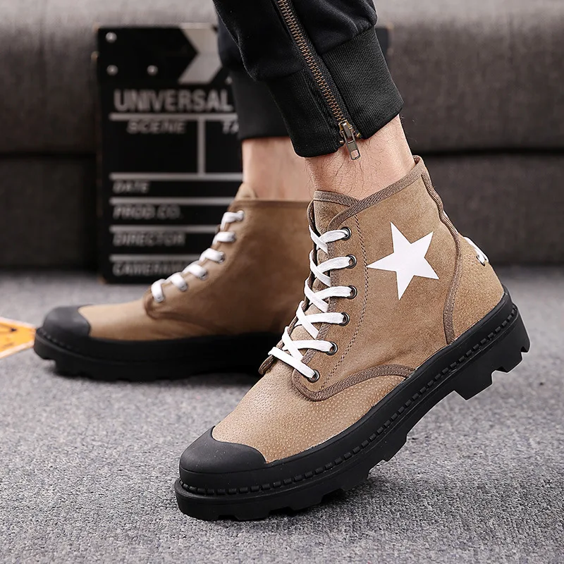 

New men's shoes fall high-heeled European and American style Martins fashion hip-hop frosted short boots lace-up platform shoes