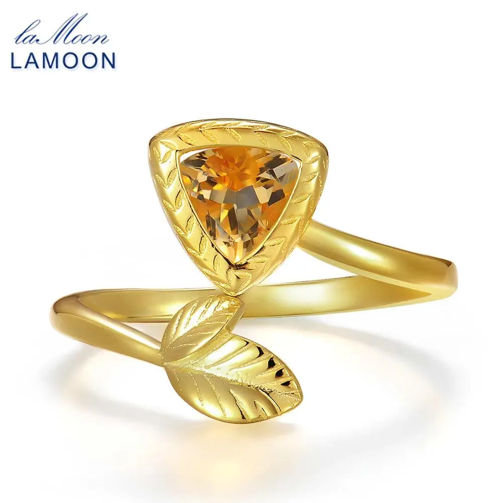 LAMOON 6 мм 2.4ct натуральный треугольник цитрин регулируемое кольцо 925 пробы серебро натуральный драгоценный камень ювелирные изделия для женщин LMRI034