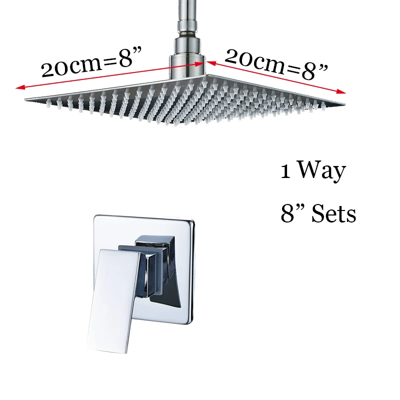 Роскошные потолочные смесители для душа " /10"/1" /16" квадратный дождевой смеситель для душа W/Ручной смеситель для душа - Цвет: 1 Way 8 inch