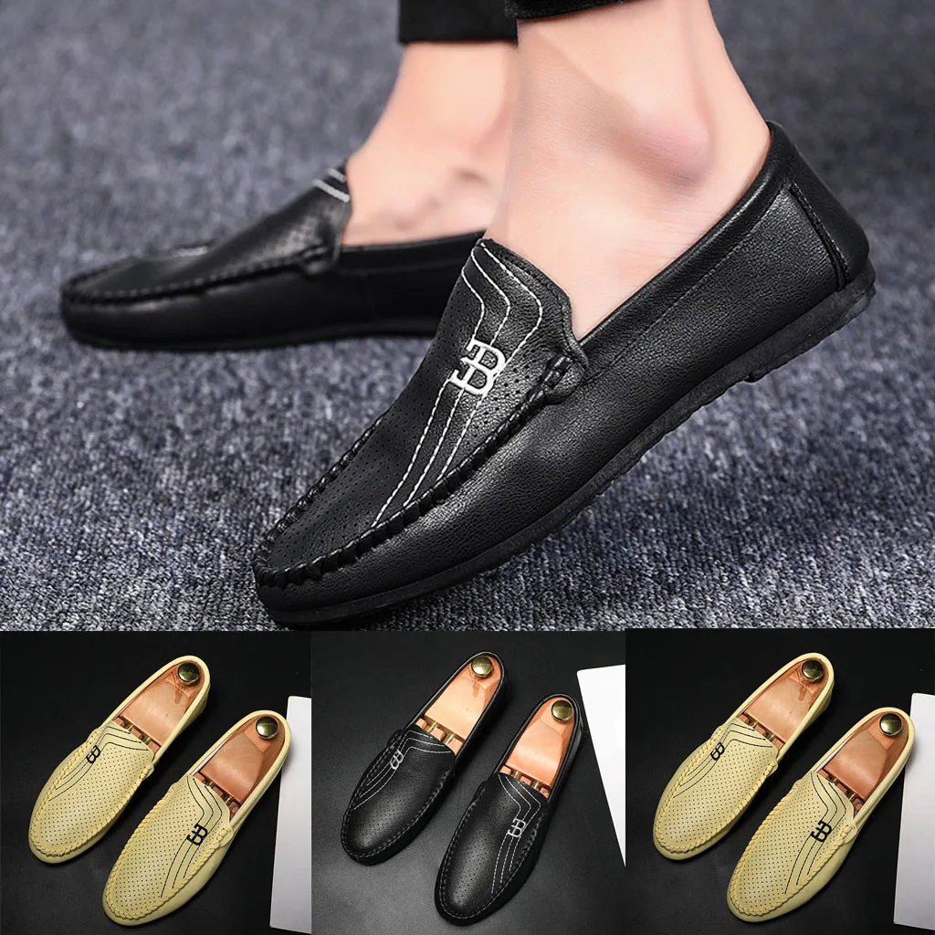 men's vintage leather loafers lazy single shoes