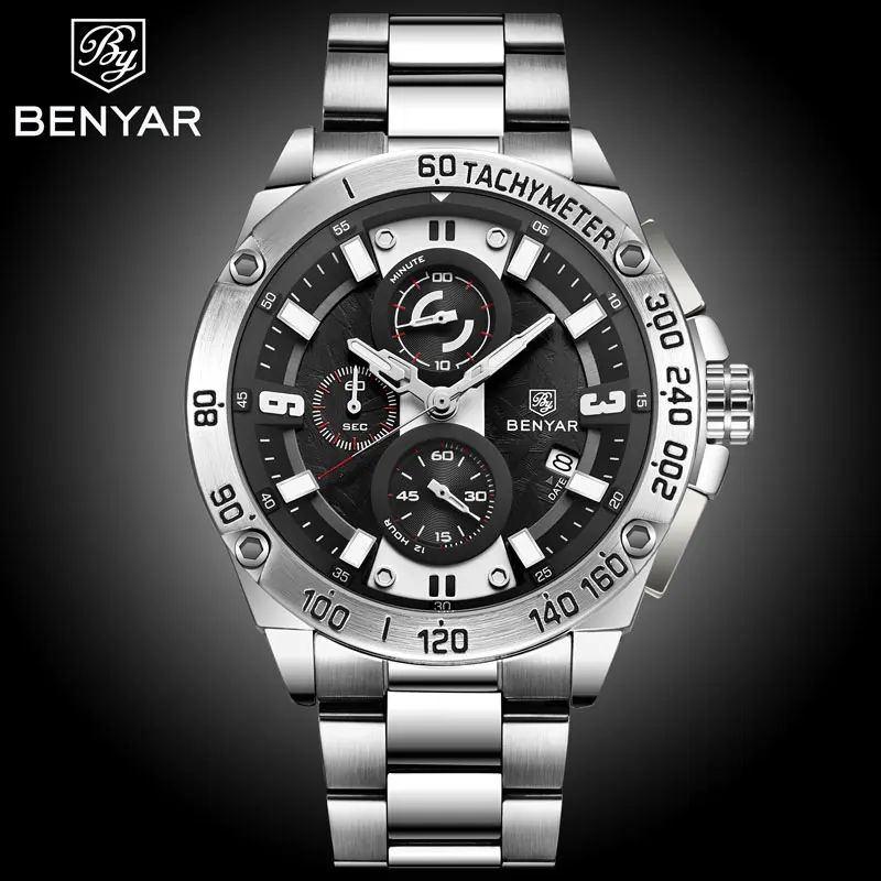 

BENYAR 2019 New Men's Watches Top Brand Luxury Watch Men Quartz Wristwatch Mens Sport Chronograph Watch Men Waterproof Clock Man
