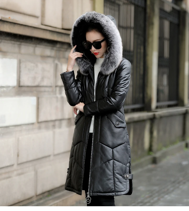 Women Winter Genuine Leatherr Down Coat 2018 New Fashion Slim Winter Jacket Women Down Jackets Fur Fox Collar Long Outwear CH679 (2)