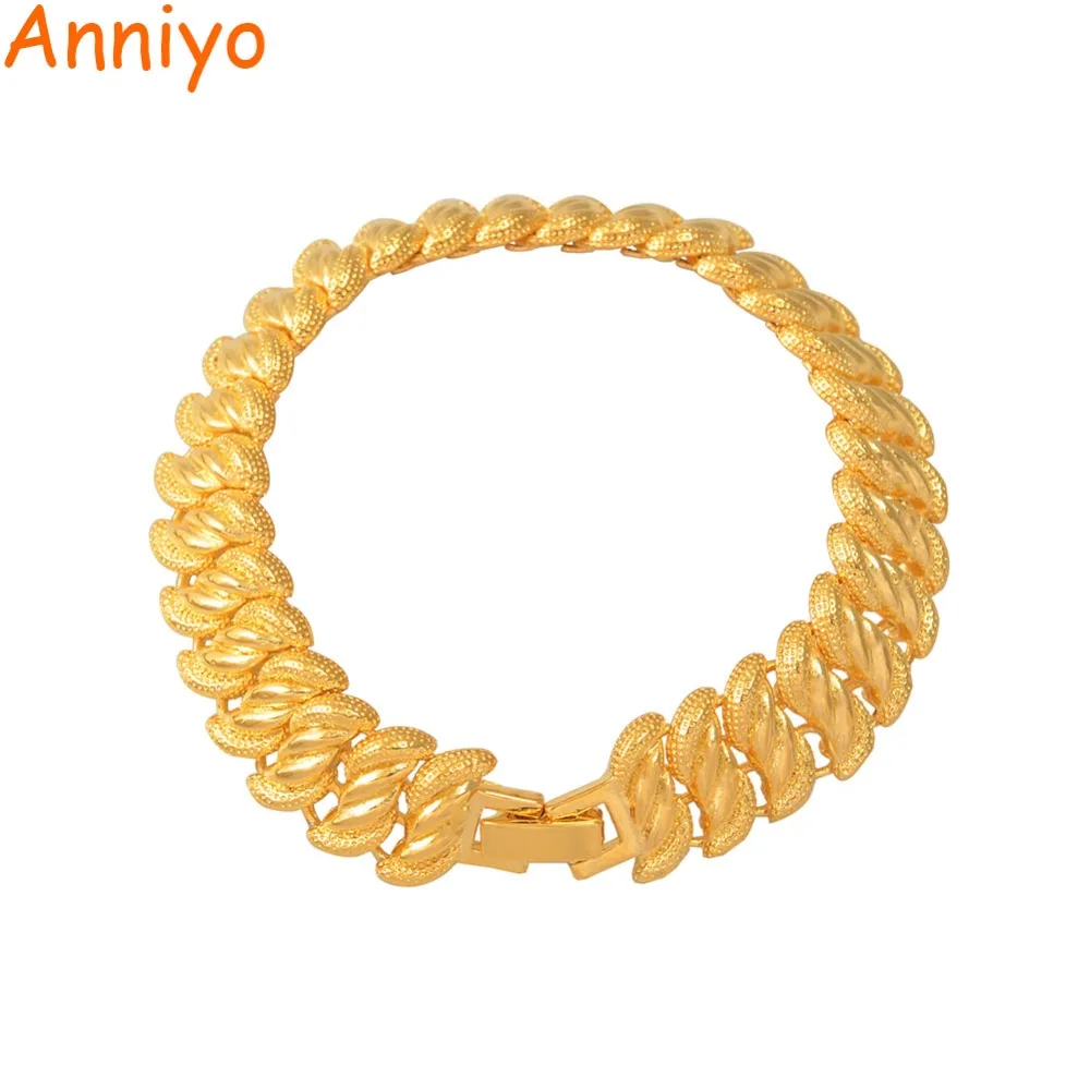 

Anniyo 24K Gold Color Men Bangles Dubai Bangle Bracelets Bride Wedding Women Jewelry Ethiopian Arabian Africa Hand Chain #013407