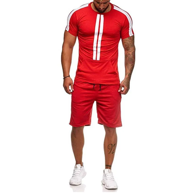 

men sets 2019 summer running set cool tshirt breathable shorts cotton patchwork tshirt sportswear mens set plus size 2-piece-set
