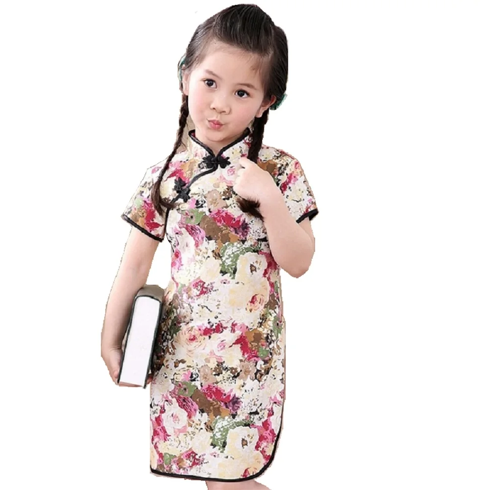 girl baby dresses Rose Floral Baby Girls Qipao Dress Chinese Traditional Chi-pao Fashion New Year Children Dresses Kids Cheongsam Linen Clothes baby girl skirt Dresses