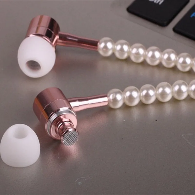 Beste Roze meisje Strass Sieraden Parel Ketting Oortelefoon Met Microfoon Oordopjes Voor Iphone Xiaomi Brithday Gift fone de ouvido