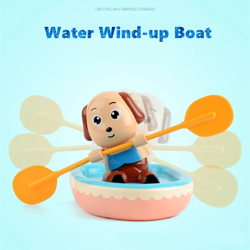 

Cute Dog Wind-up Boat Rowing Boat baby bath Beach Water toys in Bathroom Swimming clockwork Toys for children birthday surprises