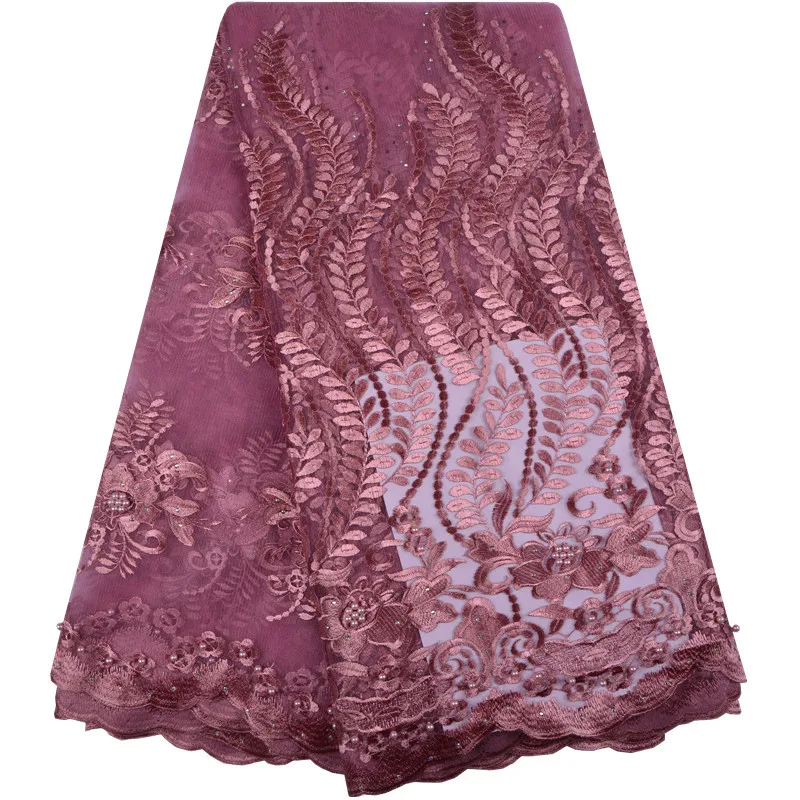 

pink lace fabric 2018 High quality Nylon Mesh French Tulle Lace With stones 5 Yard African Lace Fabric For Women Dress S1251