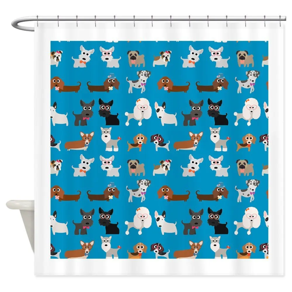 

Dog Breeds On Blue Background Decorative Fabric Shower Curtain Set Non-slip Bath Mat Set for Doormat Outdoor