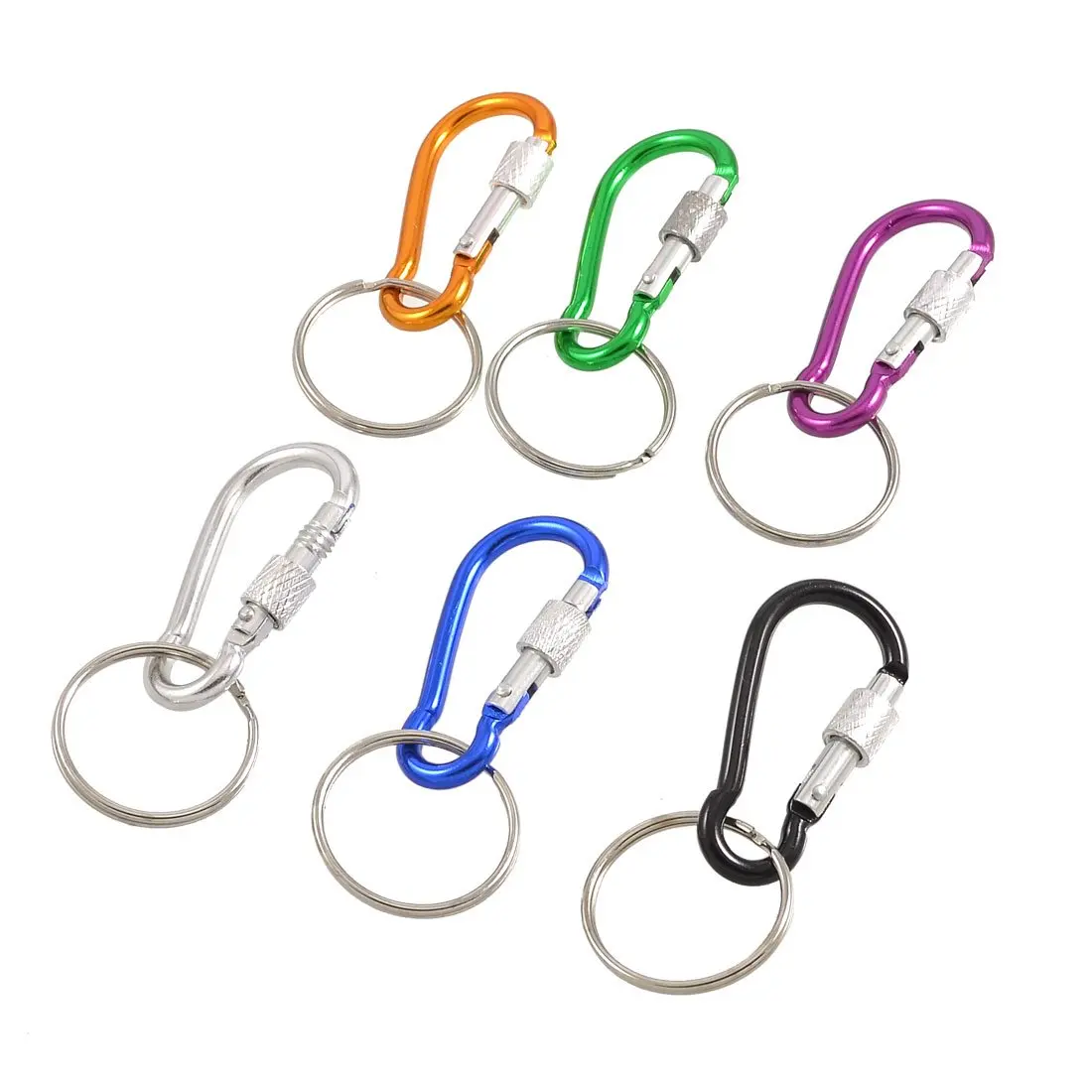 6 Pcs 2.5cm Metal Ring Colorful Carabiner Hooks Pouch Holder Keyring