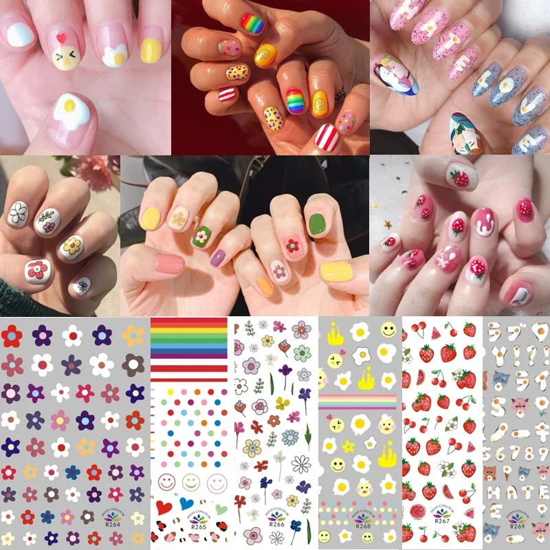 

3D 17 Designs Embossed Nail Sticker Set Self-adhesive DIY colorful flowers Decal Slider For Nails Art Decor