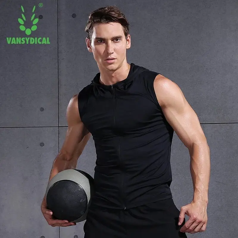 

Vansydical Fitness Sportswear Men T Shirt Breathable Zipper Top Running Shirt Gym Hooded Sport Men Short and Long Sleeve Coat