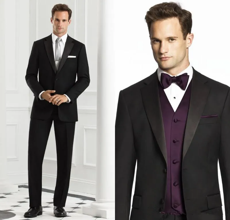 Куртка мужской костюм из 3 предметов две кнопки черные костюмы (JacketPantVestBowtie) Модный деловой костюм Homme Terno Нотч высокое качество