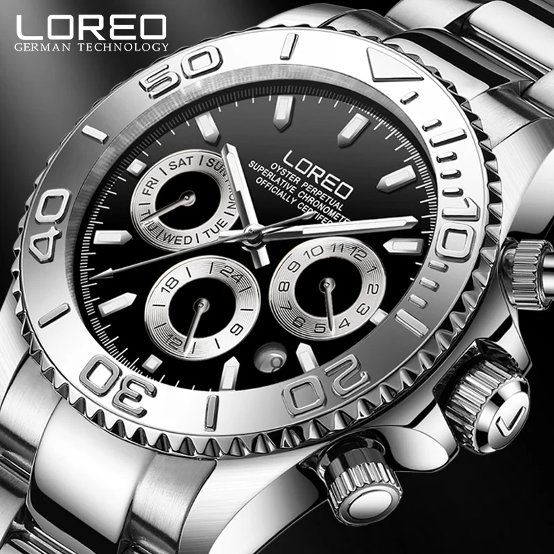 Стальной корпус для мужчин s часы LOREO Топ бренд класса люкс водонепроницаемый 200 м Мужские автоматические механические часы наручные, спортивные, военные мужские часы