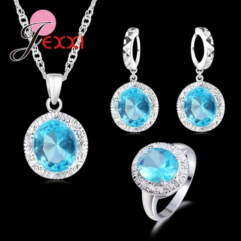 

Luxury Pendant Necklace Earring Ring Jewelry Sets 925 Sterling Silver Crystal Wedding Engagment Set For Women