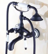 Oil Rubbed Brass Ceramics Base Wall Mounted Clawfoot Bath Tub Faucet Mixer Tap Telephone Style Hand Held Shower Head Set atf532