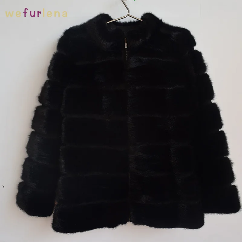 

70cm New Genuine Mink Fur Coat Black Jacket Women Long Luxury Natural Mink Fur Coats Winter Warm Full Sleeve Thick Mink Fur