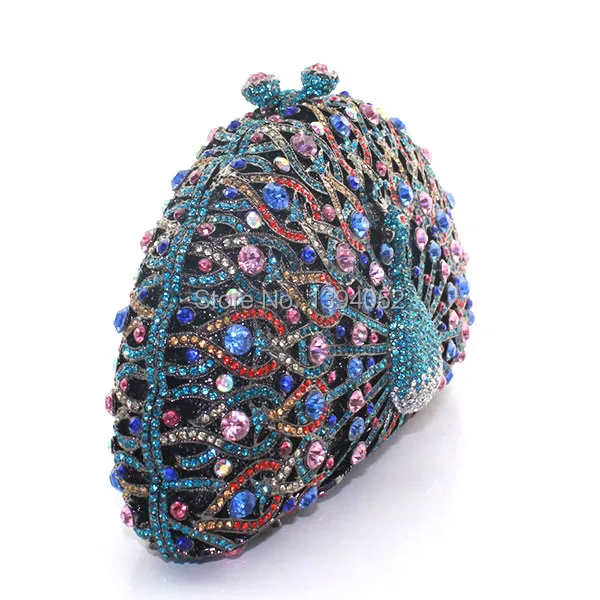 Мульти-Цвет Изысканная дамские шикарная, из кристаллов сумка сумочка клатч в кристаллах модные дизайнерские Павлин вечерняя сумочка; BS010
