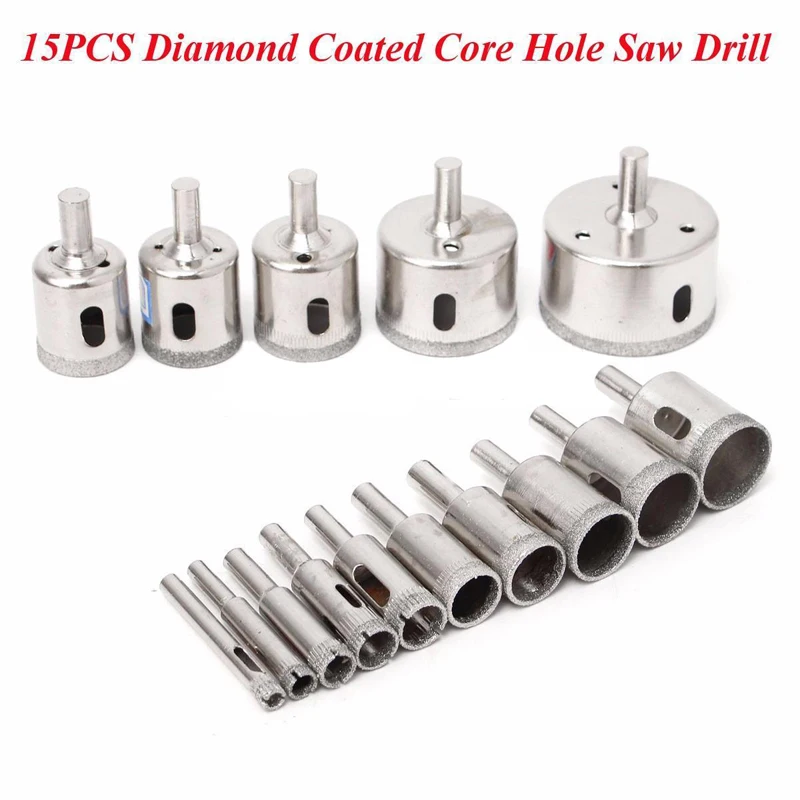 15pcs 6 /8/10/12/14/16/18/20/22/25/26/28/30/40/50 mm Diamond Coated Drill Bits Set Tile Marble Glass Ceramic Hole Saw 6mm-50mm