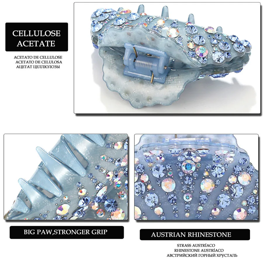 Dressy Claw Hair Clip - Rhinestone Ponytail Holder, Cellulose Acetate Accessory Jewelry Ornament for Women Girl Tiara Prom