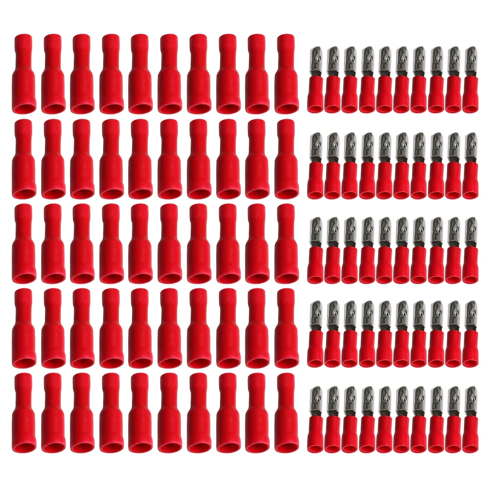 

2018 New 100PCS Blue/Red Assorted Female + Male Bullet Butt Connector Insulated Crimp Wire Terminals kit