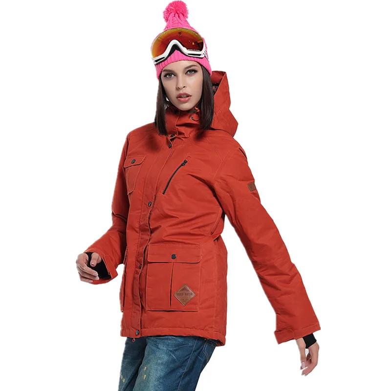; теплые Водонепроницаемый женский лыжный костюм, куртка зимняя Лыжная куртка Для женщин с капюшоном куртка для сноуборда Термальность лыжный костюм в зимний период