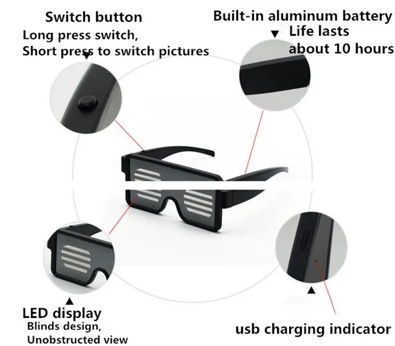 Светодиодный очки Свет Звук Вечерние огни USB 5 цветов Strobe Light Up Оттенки сверкающий светящийся Rave Night Рождество свадебная дискотека