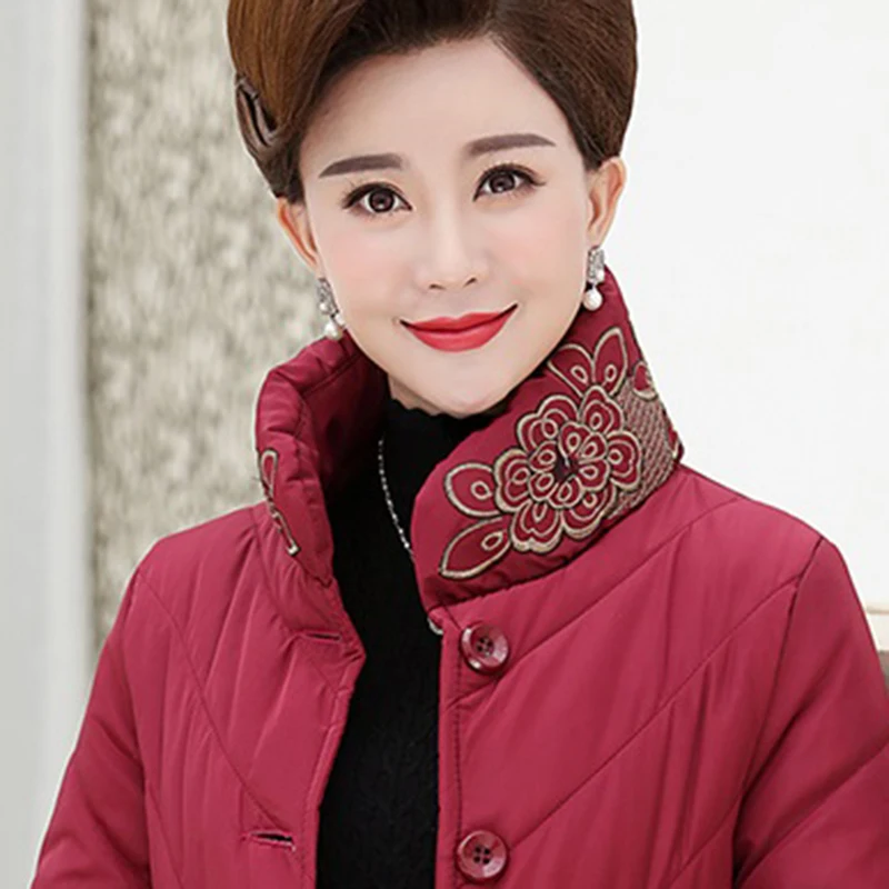 Женская теплая пуховая хлопковая куртка среднего возраста, зимняя тонкая хлопковая верхняя одежда с стоячим воротником, Благородное женское пальто больших размеров 5XL A15