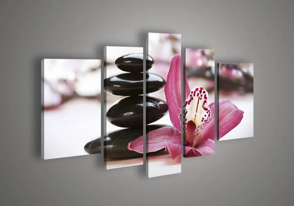 5 Panel Wall Art Botanical Red Feng Shui Orchid Oil Painting On Canvas Hand-Painted Modern Living Room | Дом и сад