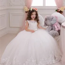 Кружевные Платья с цветочным узором для девочек для особых случаев белый/слоновая кость Бальные платья для Святого Причастия платье принцессы Красота Детские праздничные платья