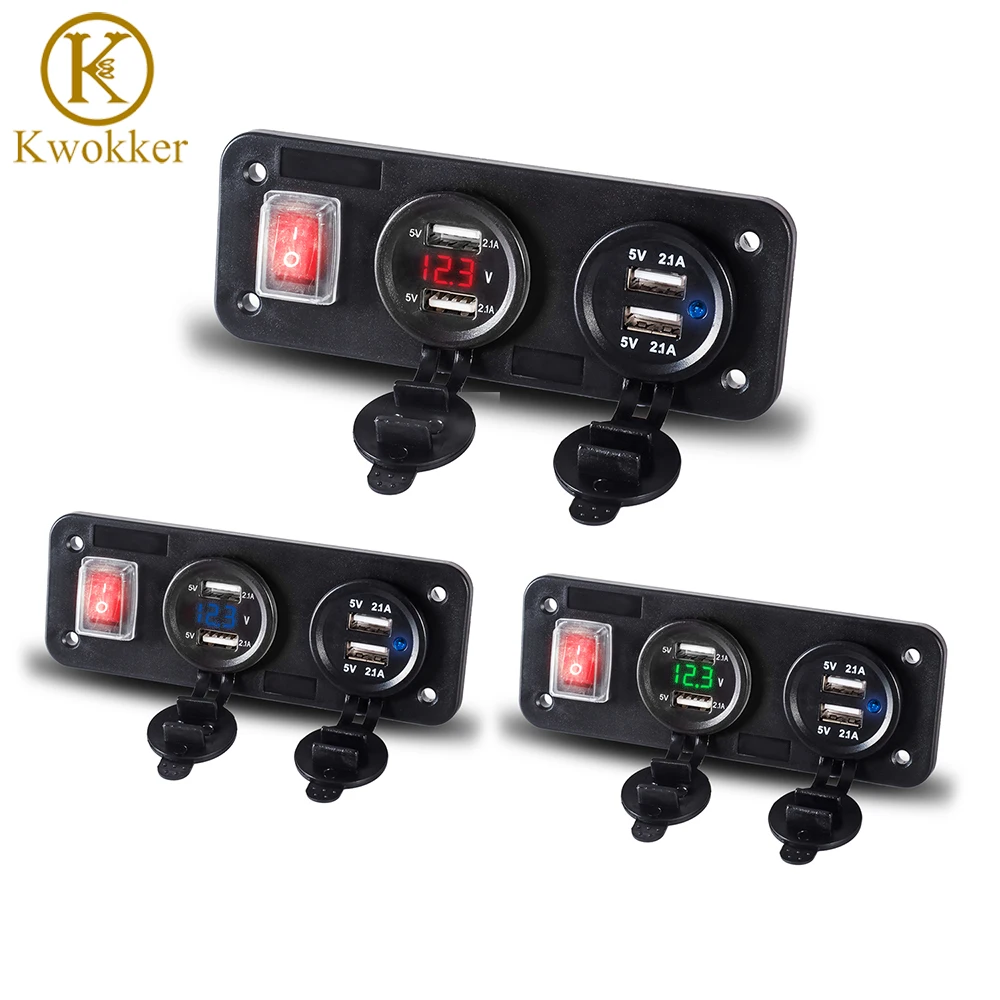 

12V-30V Car Cigarette Lighter Socket 4 USB Car Charger Voltmeter with Switch Panel 4.2A Charging for Phones/Car/Boat/Motorcycle