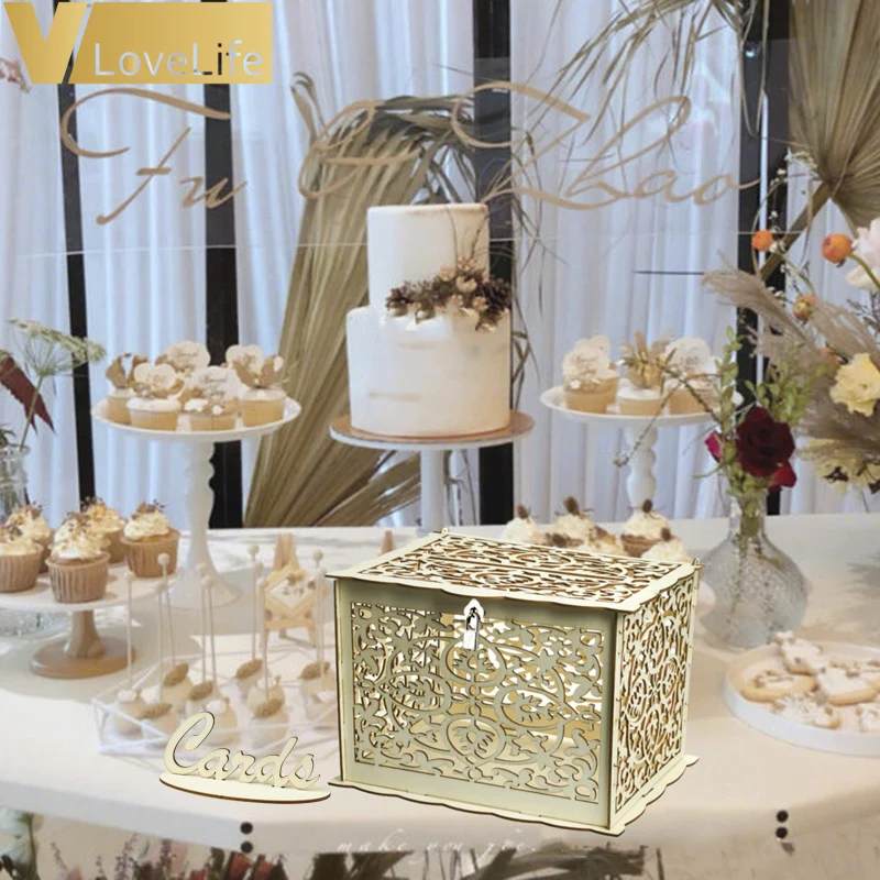 Wedding Card Box Diy Wooden Gift Boxes With Lock Party Baby Shower