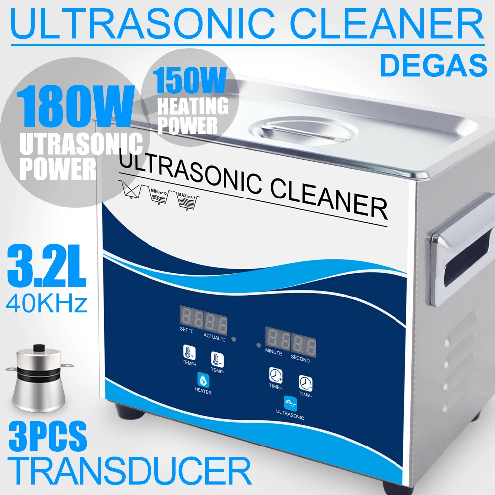 Digital Ultrasonic Cleaner 3.2L 180W Degas Stainless Bath 40KHZ Timer Heater Adjustable Household Ultrasound Washer Dental Tools