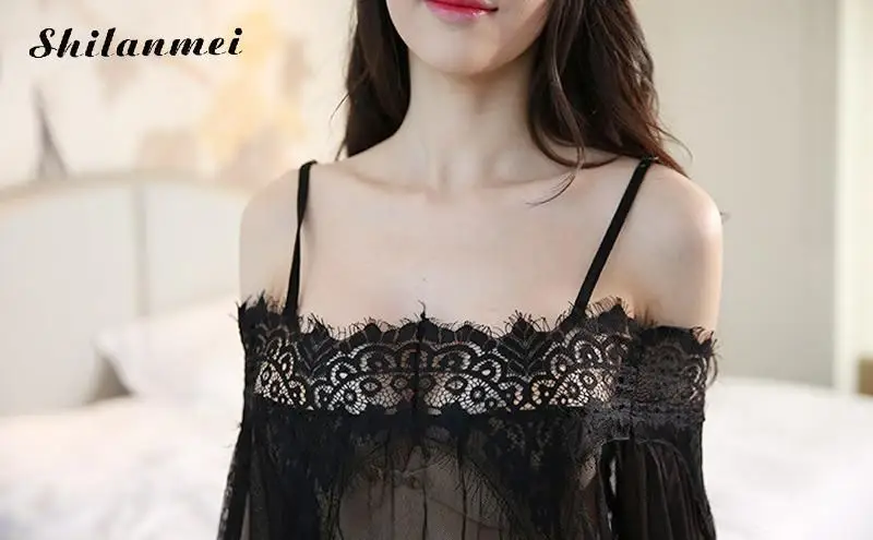 See Though Look Sexy Slips For Women Top Ladies Gauze Slip Intimates Lace Sexy Off-the-shoulder Half Slip Body Mesh Transparent