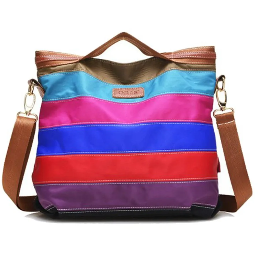 Handbags Women Contrast Color Stripe Bags Casual Waterproof Shoulder
