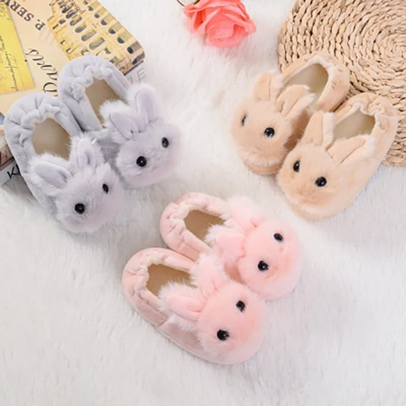 

2019 Children's Slippers Home Boys Girls Cute Bunny Pattern Non-slip Slippers Warm Cotton Indoor Shoes Plush Soft Bottom