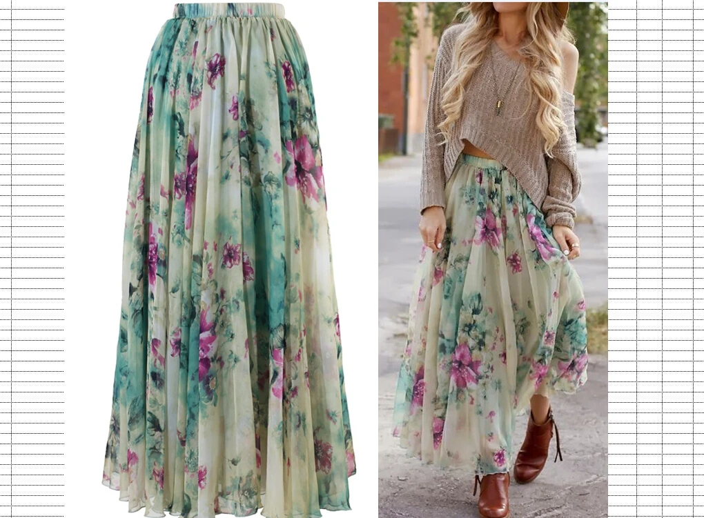 Женские летние цветочные шифоновые юбки в стиле бохо, вечерние длинные юбки макси - Цвет: Floral