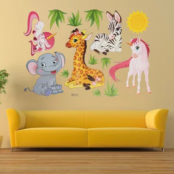 

Cartoon Animal Elephant Giraffes Grass Bedroom Removable Wall Sticker Home Decor
