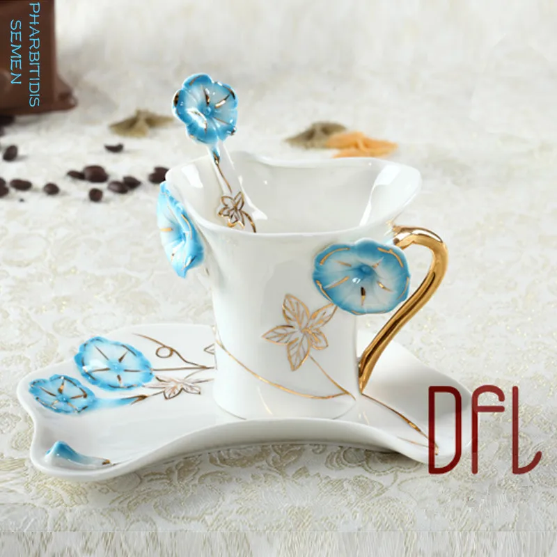 Эмалированные кофейные кружки, чашки и кружки с блюдцем, ложка, креативная посуда для напитков - Цвет: 16