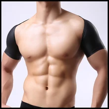 Мужские черные майки/мужские нейлон искусственная кожа Забавный укороченный топ/Гей эластичные широкие плечи нижнее белье