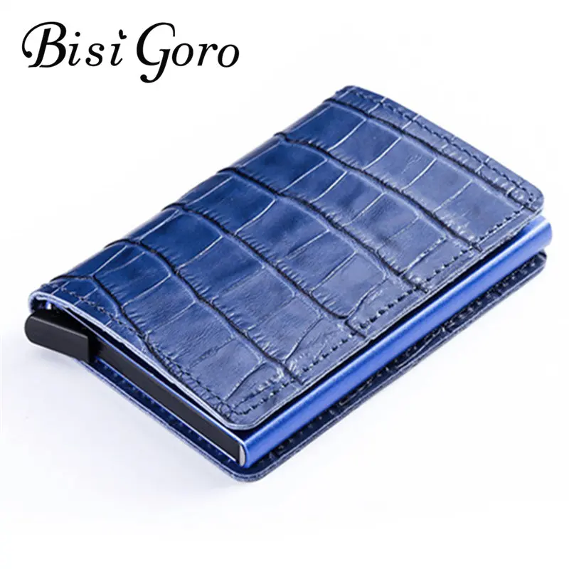 

BISI GORO New Genuine Leather Wallet RFID Blocking Metal Card Holder Vintage Multifunction Card Wallet for Travel Dropshipping