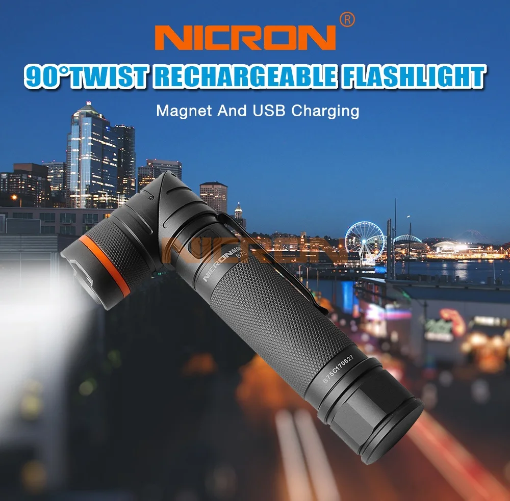 NICRON фонарик 18650 2500 мАч литий-ионный аккумулятор Батарея 5 Вт магнит 90 градусов поворот UV/белый 2-Цвет Перезаряжаемые 80 м дальность луча B75