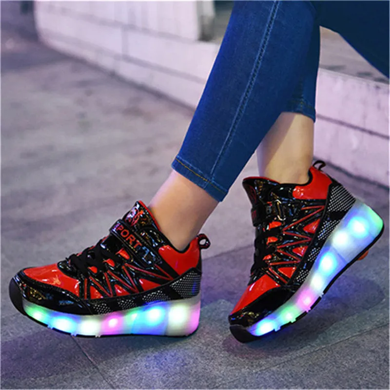 

3-18 Years Old Led Shoes Kids 2019 Spring Luminous Sneakers For Children Light Boys Shoes Wheel Girls